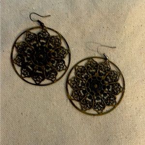 Distressed, gold, mandala earrings